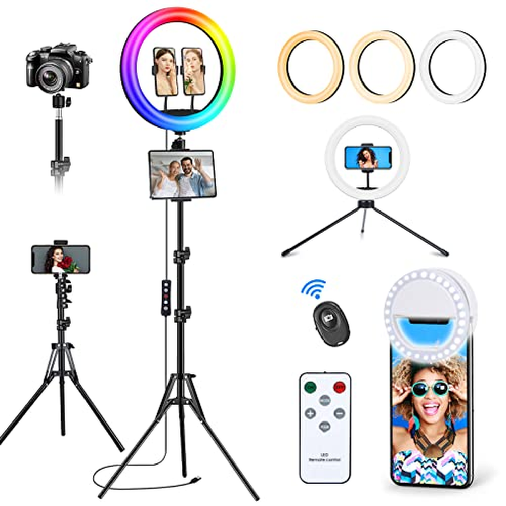 Vlogovací 33 cm Ring Light Table LED Ring Light, držák na mobilní telefon s 50 režimy RGB, 12 úrovněmi velkého kruhu pro YouTube